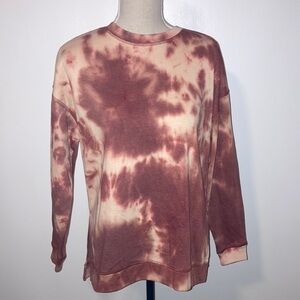 Pink Rose Tie Dye Fleece Sweatshirt Top Women’s XS Extra Small Pink